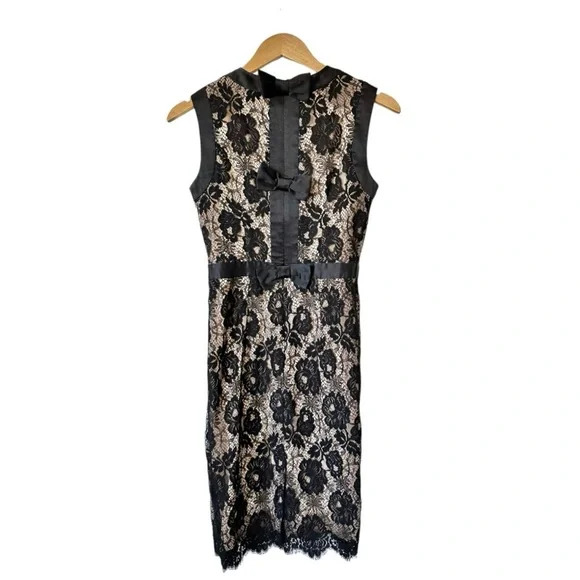 Milly of New York Marcella Bow Sheath Dress Silk & Floral Lace Overlay Size 2 - Picture 10 of 16